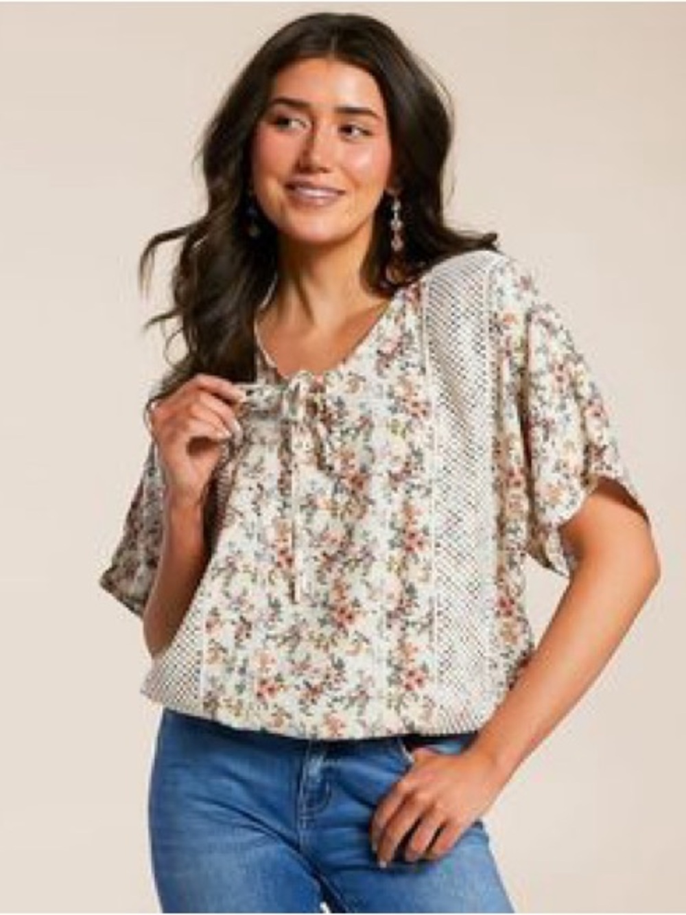 Daytrip | Pieced Floral Eyelet Top